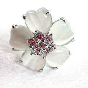 J Goodin Floral Nouveau Ring White Cats Eye Cubic Zirconia Silver Tone Size 6.75